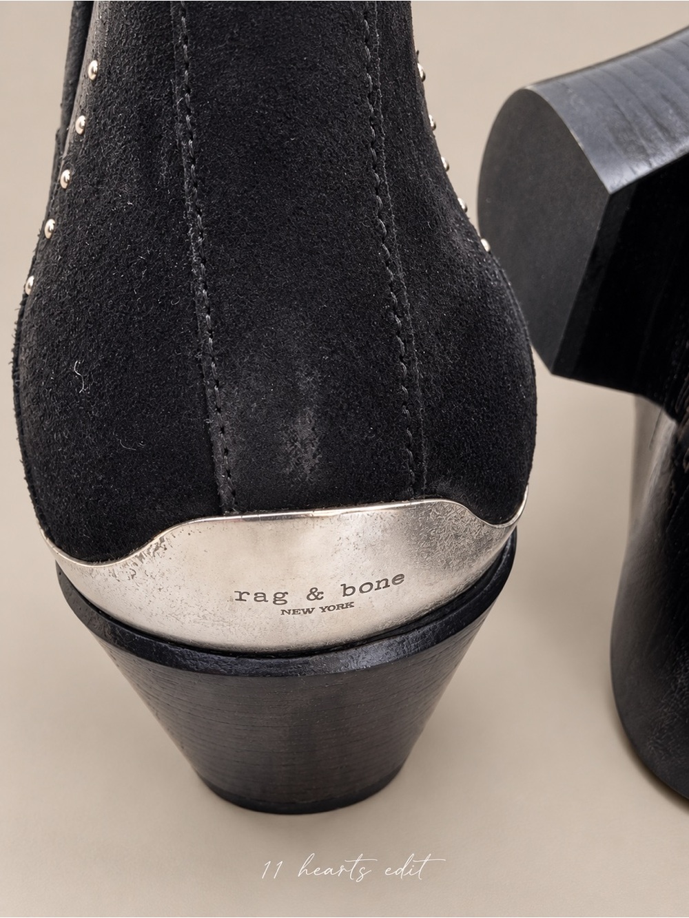Rag & Bone Westin Suede Black Ankle Boots w/Studded Detail Size 7.5/37.5 New - Picture 9 of 12